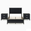 Queen Size Bedroom Set, Black Finish, 3-Piece Set with Bed and Two Nightstands