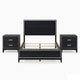 Queen Size Bedroom Set, Black Finish, 3-Piece Set with Bed and Two Nightstands