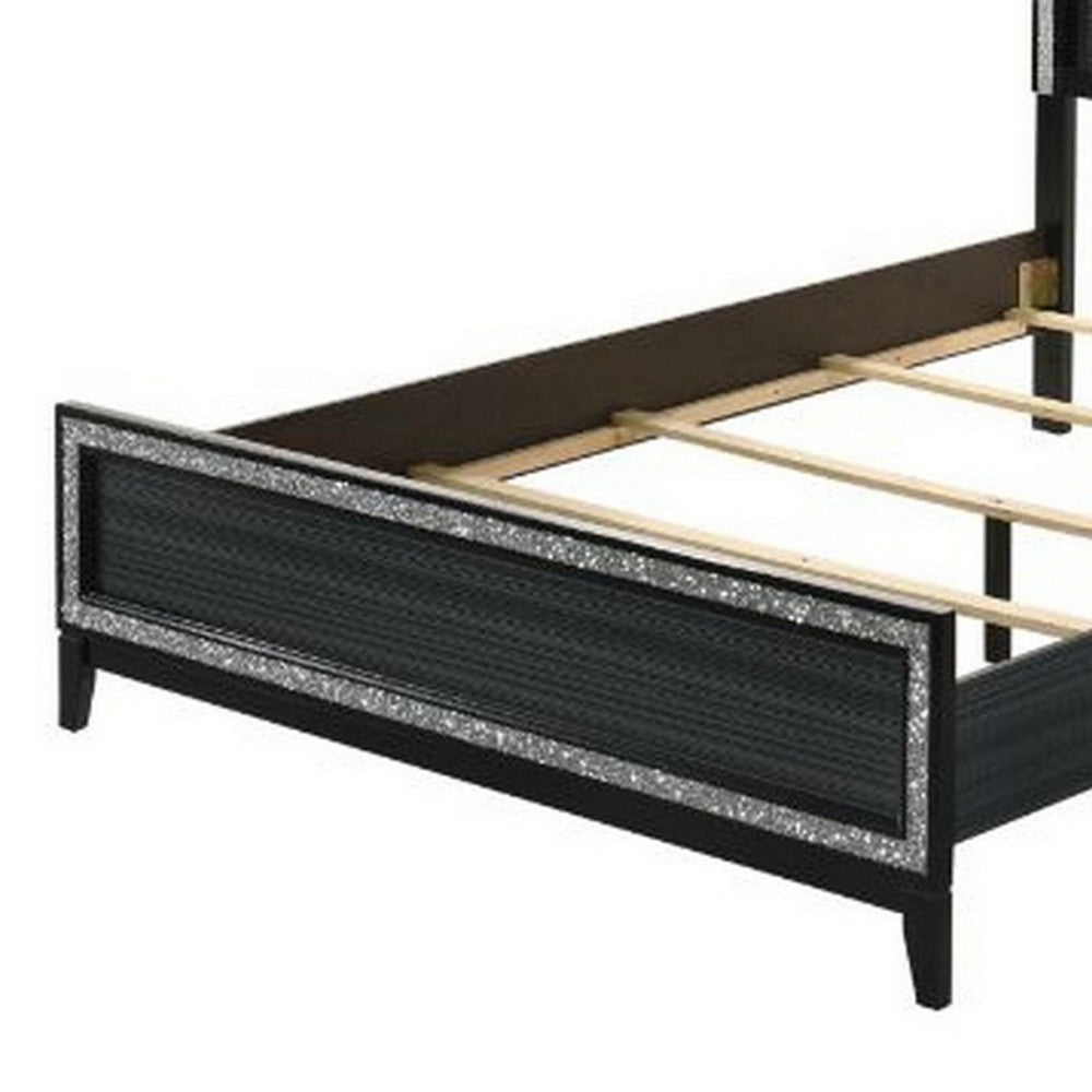Queen Size Bedroom Set, Black Finish, 3-Piece Set with Bed and Two Nightstands