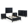 Queen Size Bedroom Set, Black Finish, 4-Piece Set with Bed, 2 Nightstands and Dresser