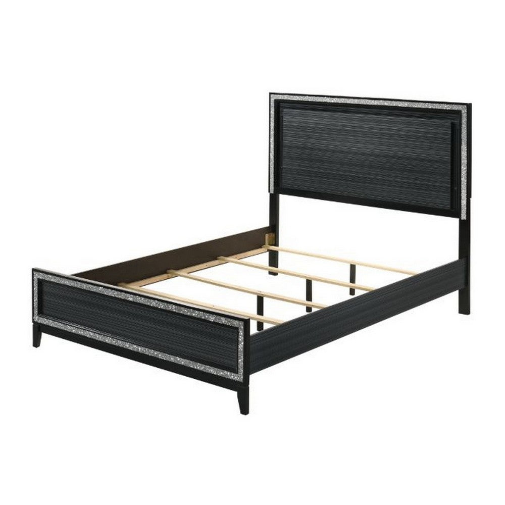Queen Size Bedroom Set, Black Finish, 4-Piece Set with Bed, 2 Nightstands and Dresser