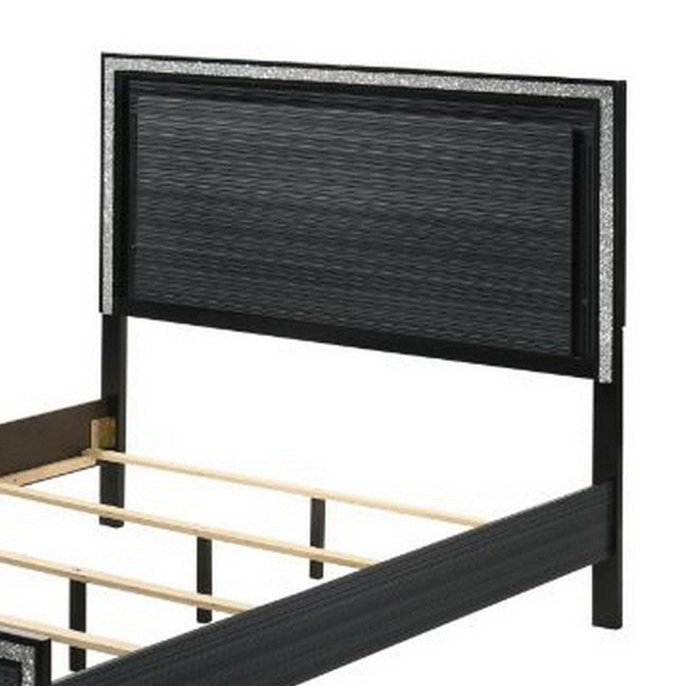 Queen Size Bedroom Set, Black Finish, 4-Piece Set with Bed, 2 Nightstands and Dresser