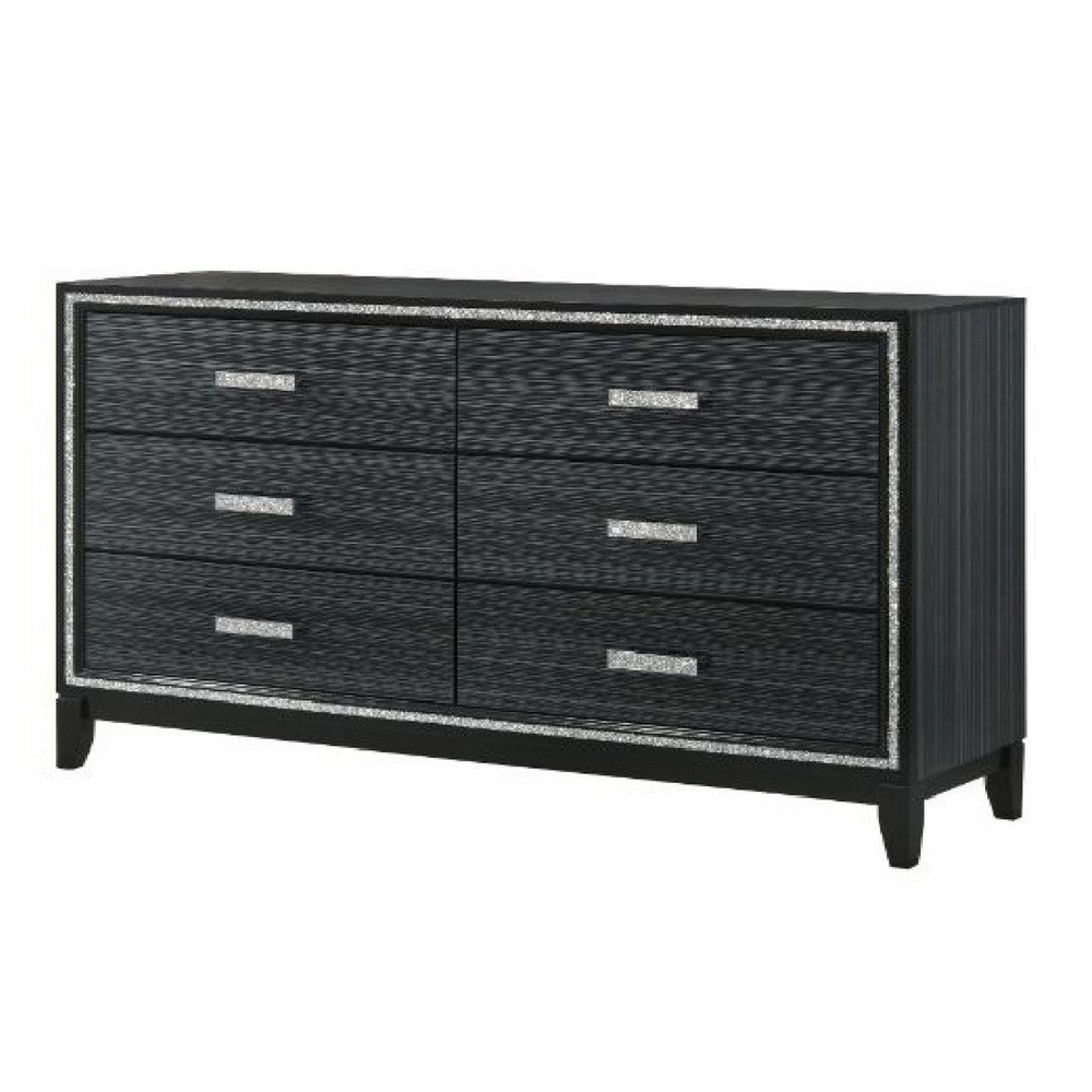 Queen Size Bedroom Set, Black Finish, 4-Piece Set with Bed, 2 Nightstands and Dresser
