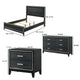 Queen Size Bedroom Set, Black Finish, 4-Piece Set with Bed, 2 Nightstands and Dresser