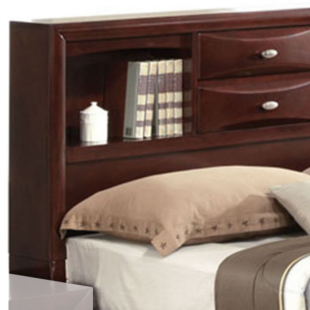 Queen Size Bedroom Set, Brown Finish, Panel Design, 3-Piece Set with Bed and Two Nightstands