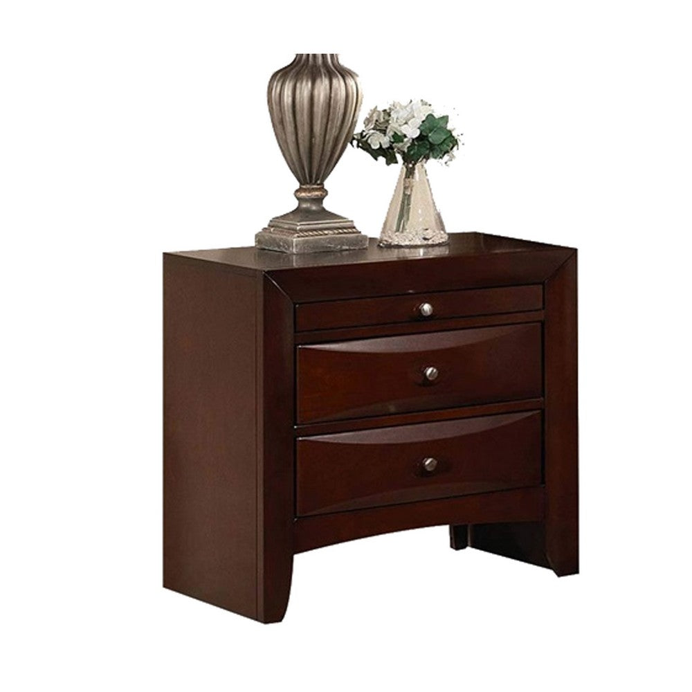 Queen Size Bedroom Set, Brown Finish, Panel Design, 3-Piece Set with Bed and Two Nightstands