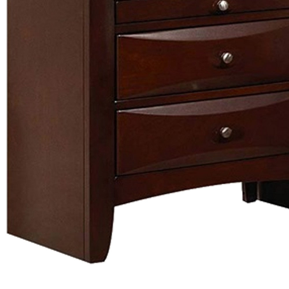 Queen Size Bedroom Set, Brown Finish, Panel Design, 3-Piece Set with Bed and Two Nightstands