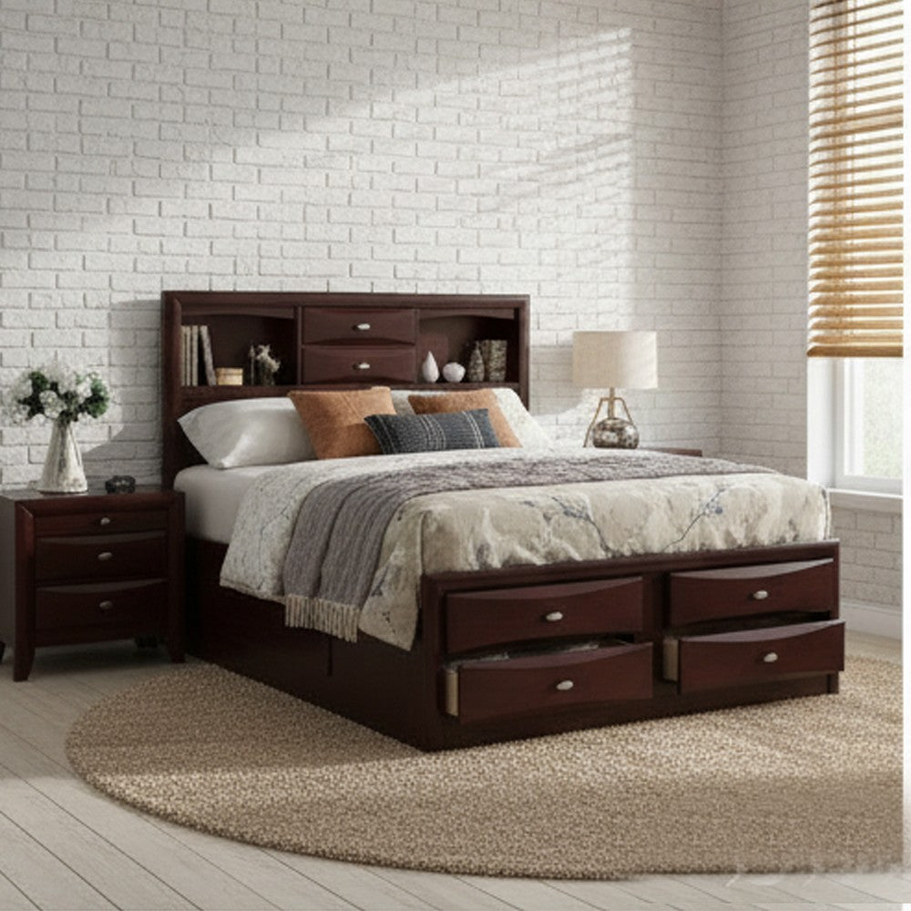 Queen Size Bedroom Set, Brown Finish, Panel Design, 3-Piece Set with Bed and Two Nightstands