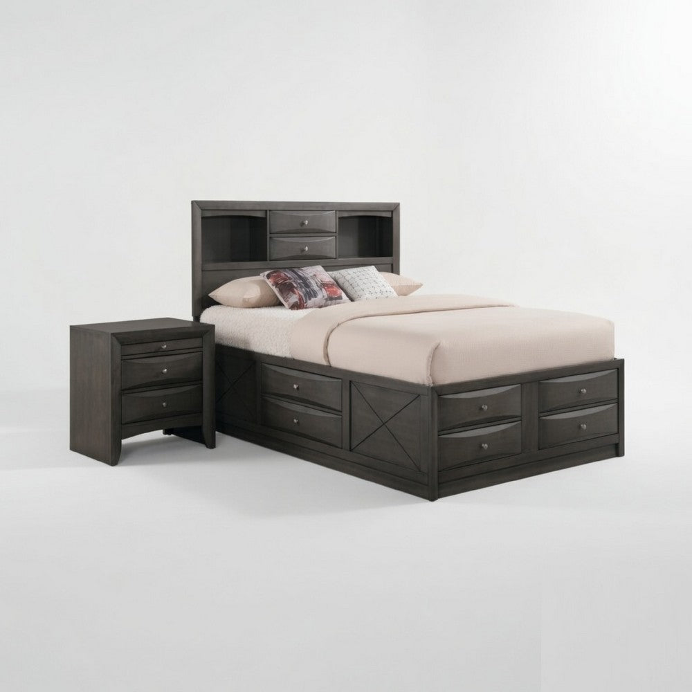 Queen Size Bedroom Set, Gray Finish, Storage Bed with Drawers, 2-Piece Set with Bed and Nightstand