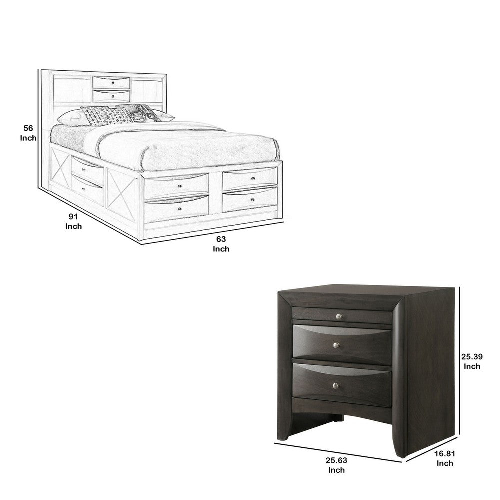 Queen Size Bedroom Set, Gray Finish, Storage Bed with Drawers, 2-Piece Set with Bed and Nightstand