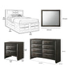 Queen Size Bedroom Set, Wood Design, Gray Finish, 5-Piece Set with Bed, 2 Nightstands, Dresser and Mirror