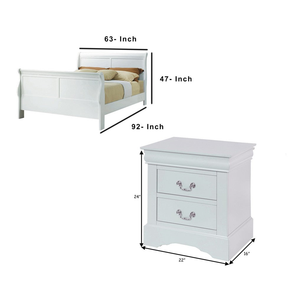 Queen Size Bedroom Set, White Finish, 2-Piece Set with Bed, 1 Nightstand