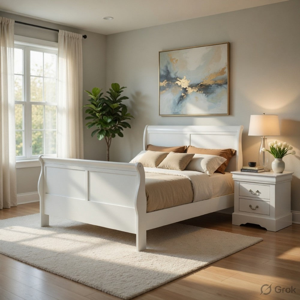 Queen Size Bedroom Set, Black Finish, 5-Piece Set with Bed, 2 Nightstands, Dresser and Mirror
