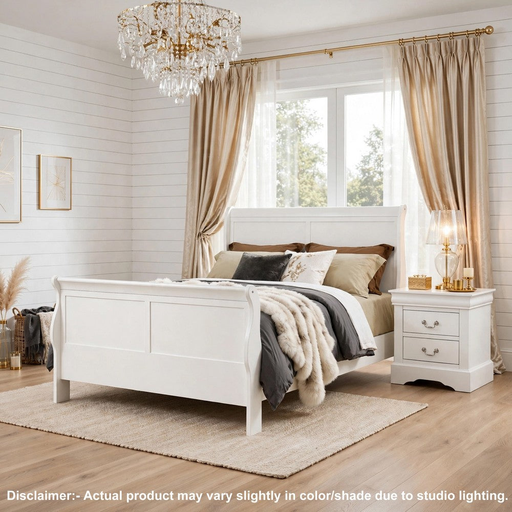 Queen Size Bedroom Set, White Finish, 2-Piece Set with Bed, 1 Nightstand