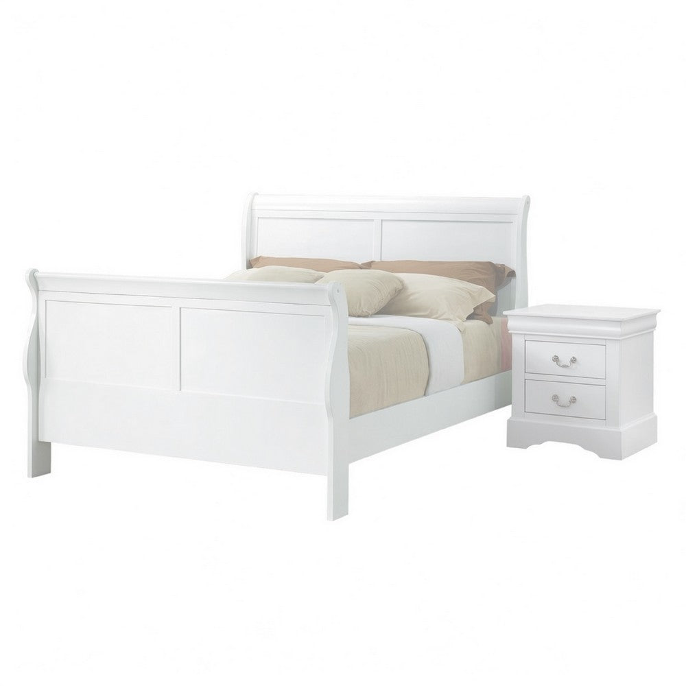 Queen Size Bedroom Set, White Finish, 2-Piece Set with Bed, 1 Nightstand