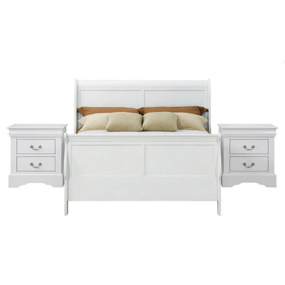 Queen Size Bedroom Set, White Finish, 2-Piece Set with Bed and Nightstand