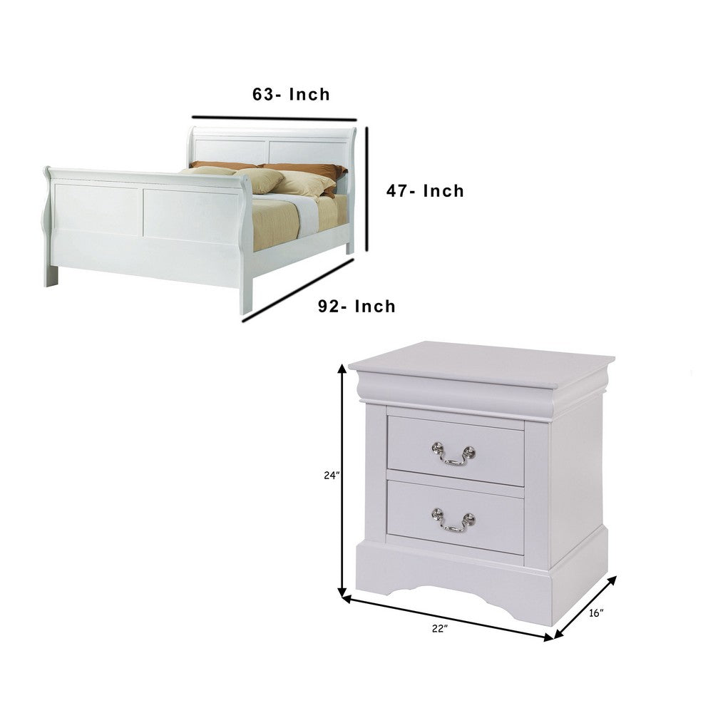 Queen Size Bedroom Set, White Finish, 2-Piece Set with Bed and Nightstand