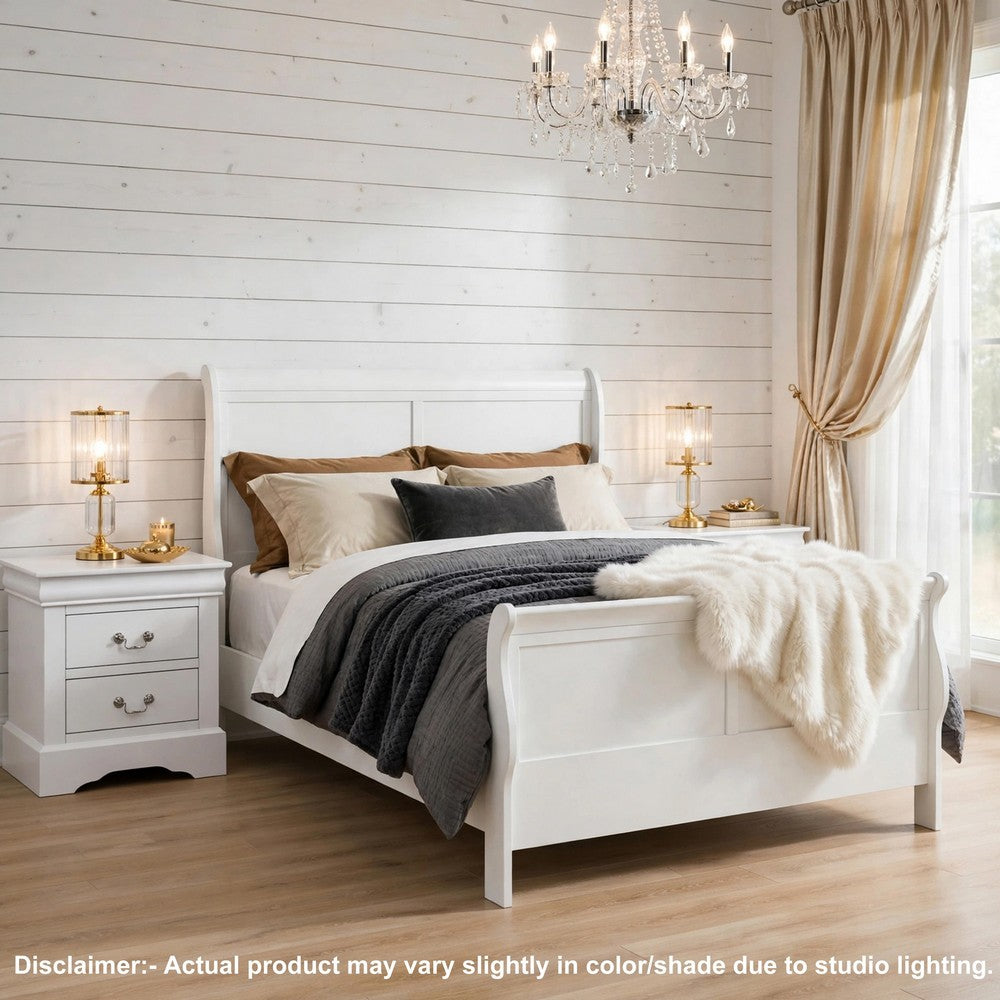 Queen Size Bedroom Set, White Finish, 3-Piece Set with Bed and 2 Nightstand