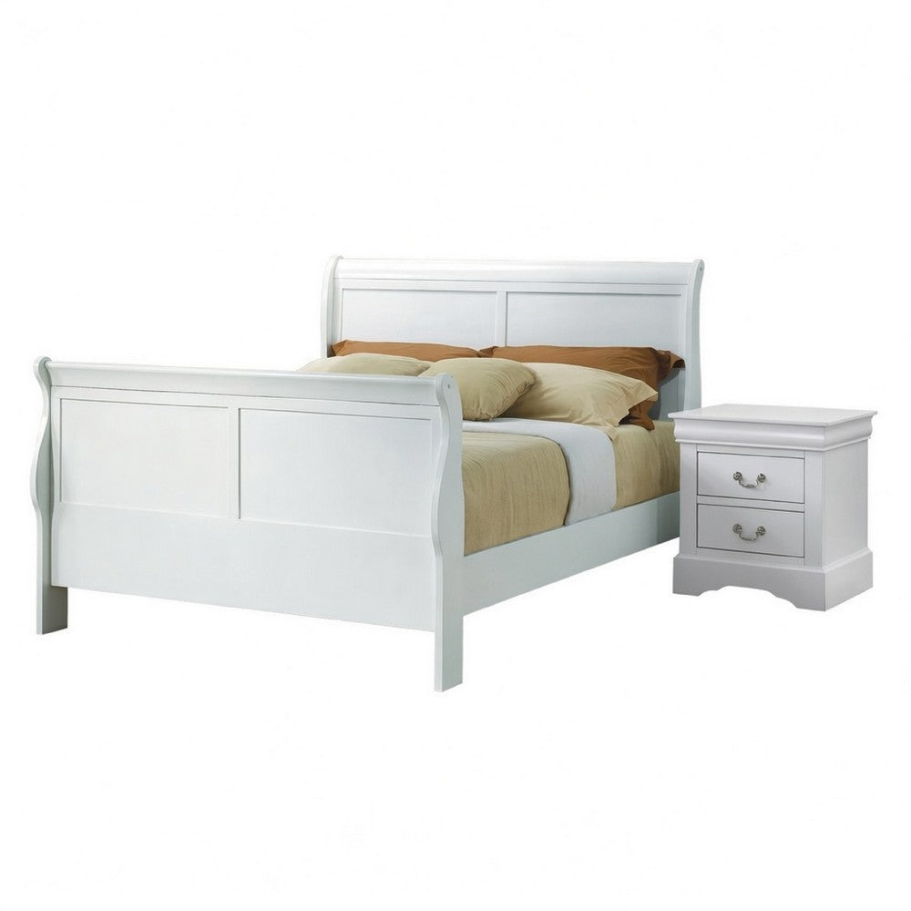 Queen Size Bedroom Set, White Finish, 3-Piece Set with Bed and Two Nightstands
