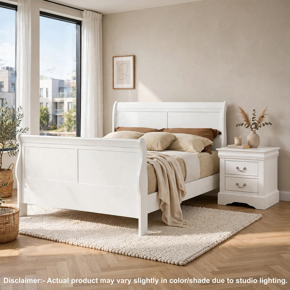 Full Size Bedroom Set, White Finish, 2-Piece Set with Bed and 1 Nightstand