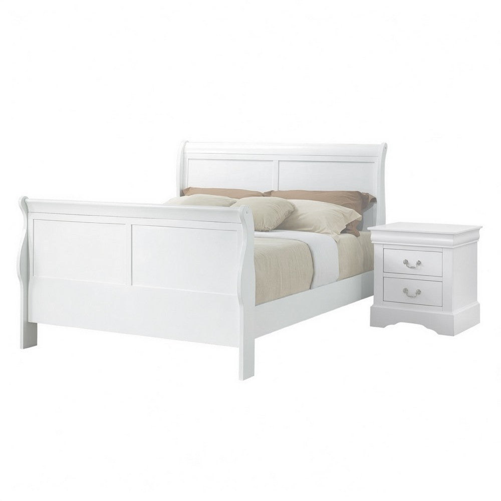 Full Size Bedroom Set, White Finish, 2-Piece Set with Bed and 1 Nightstand