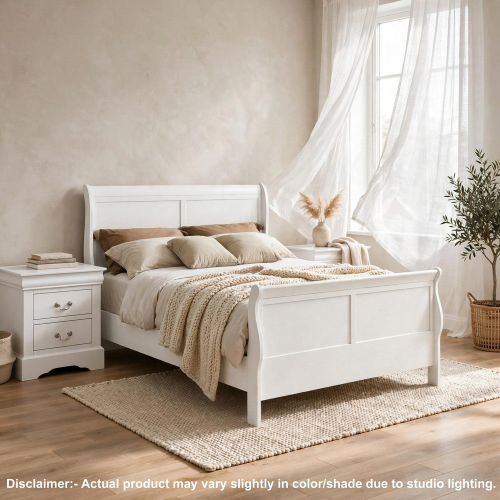 Full Size Bedroom Set, White Finish, 3-Piece Set with Bed and 2 Nightstands