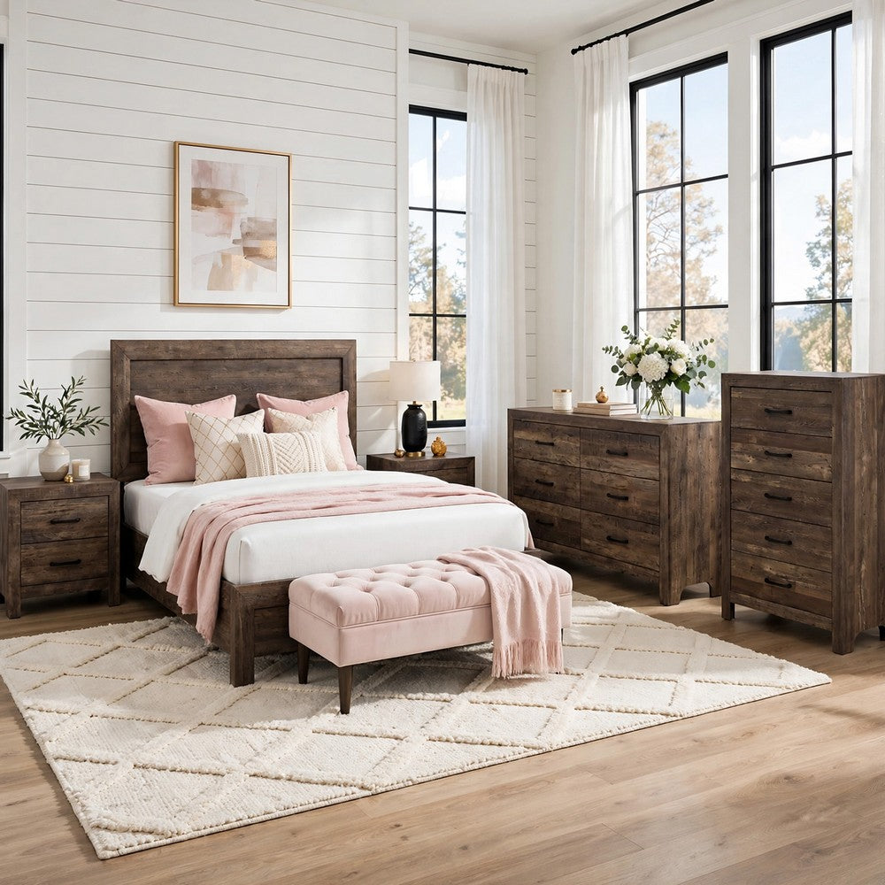 Queen Size Bedroom Set, White Finish, 5-Piece Set with Bed and Two Nightstands
