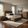 Queen Size Bedroom Set, Brown Finish, Panel Design, 5-Piece Set with Bed, 2 Nightstands, Dresser and Chest