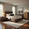 Queen Size Bedroom Set, Brown Finish, Panel Design, 4-Piece Set with Bed, Nightstands, Dresser and Chest