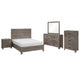 Queen Size Bedroom Set, Brown Finish, Panel Design, 4-Piece Set with Bed, Nightstand, Dresser and Chest