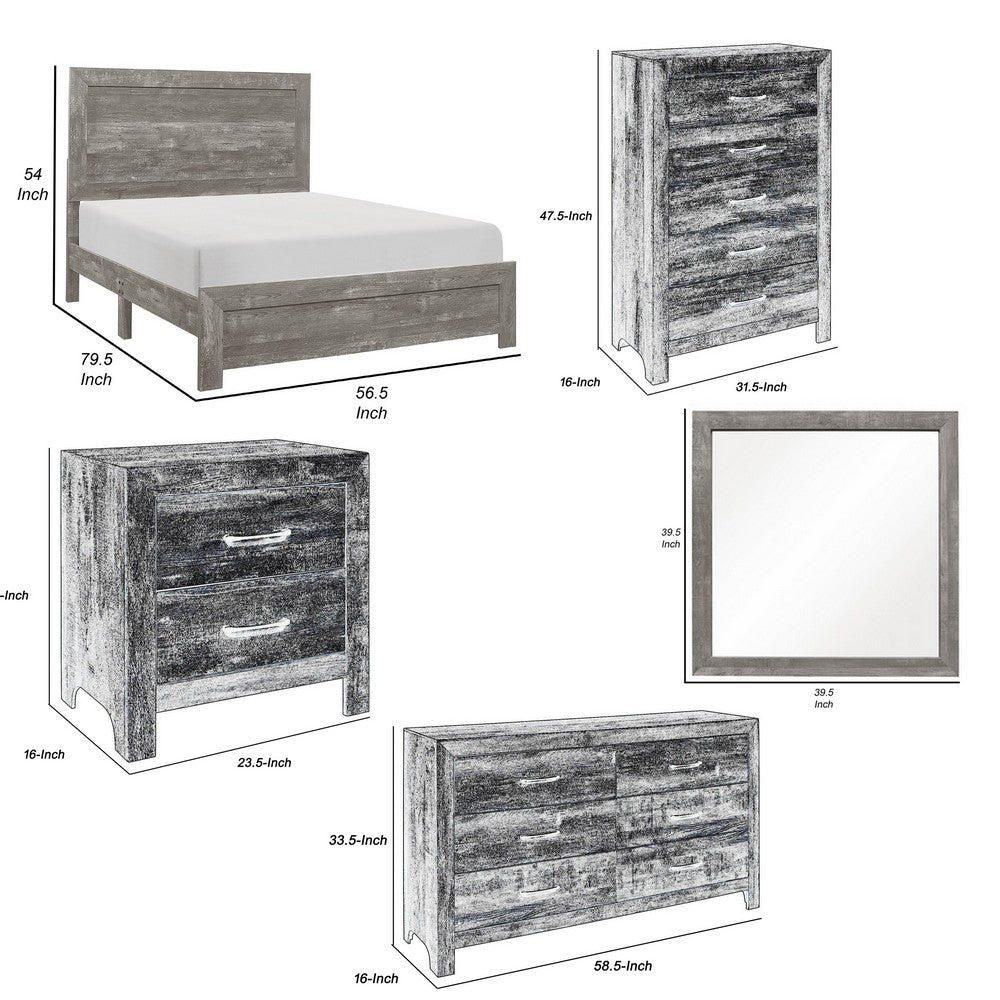 Queen Size Bedroom Set, Brown Finish, Panel Design, 4-Piece Set with Bed, Nightstand, Dresser and Chest