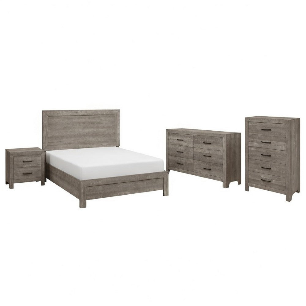 Full Size Bedroom Set, Gray Finish, 5-Piece Set with Bed, Nightstand, 2 Dressers and Mirror