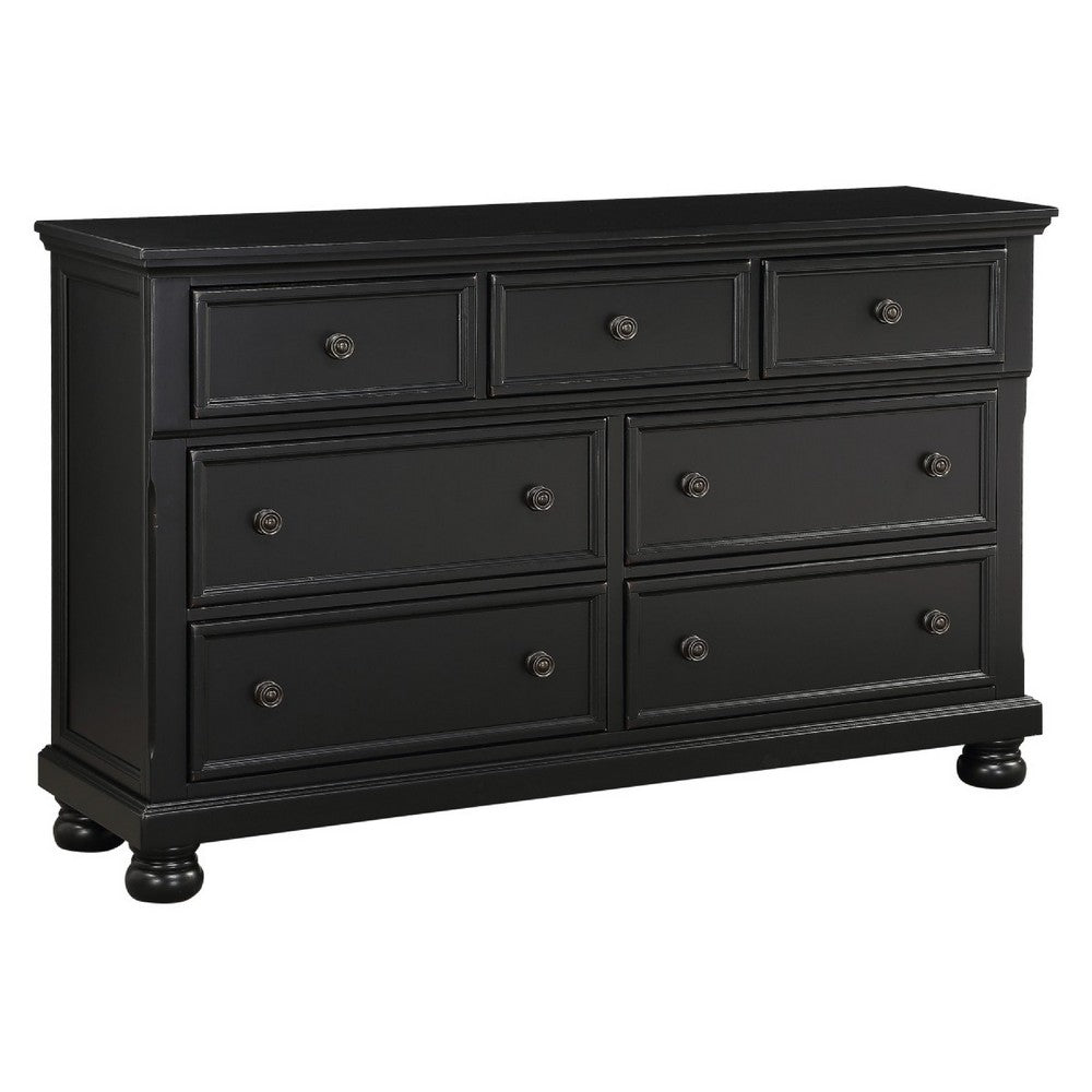 Queen Size Bedroom Set, Black Finish, Panel Headboard, 5-Piece Set with Bed, 2 Nightstands, Dresser and Chest