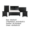 Queen Size Bedroom Set, Black Finish, Panel Headboard, 5-Piece Set with Bed, 2 Nightstands, Dresser and Chest