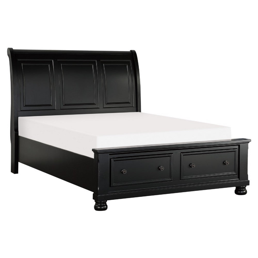 Queen Size Bedroom Set, Traditional Carved Wood Design, Black Finish, 4-Piece Set with Bed, Nightstands and Dresser