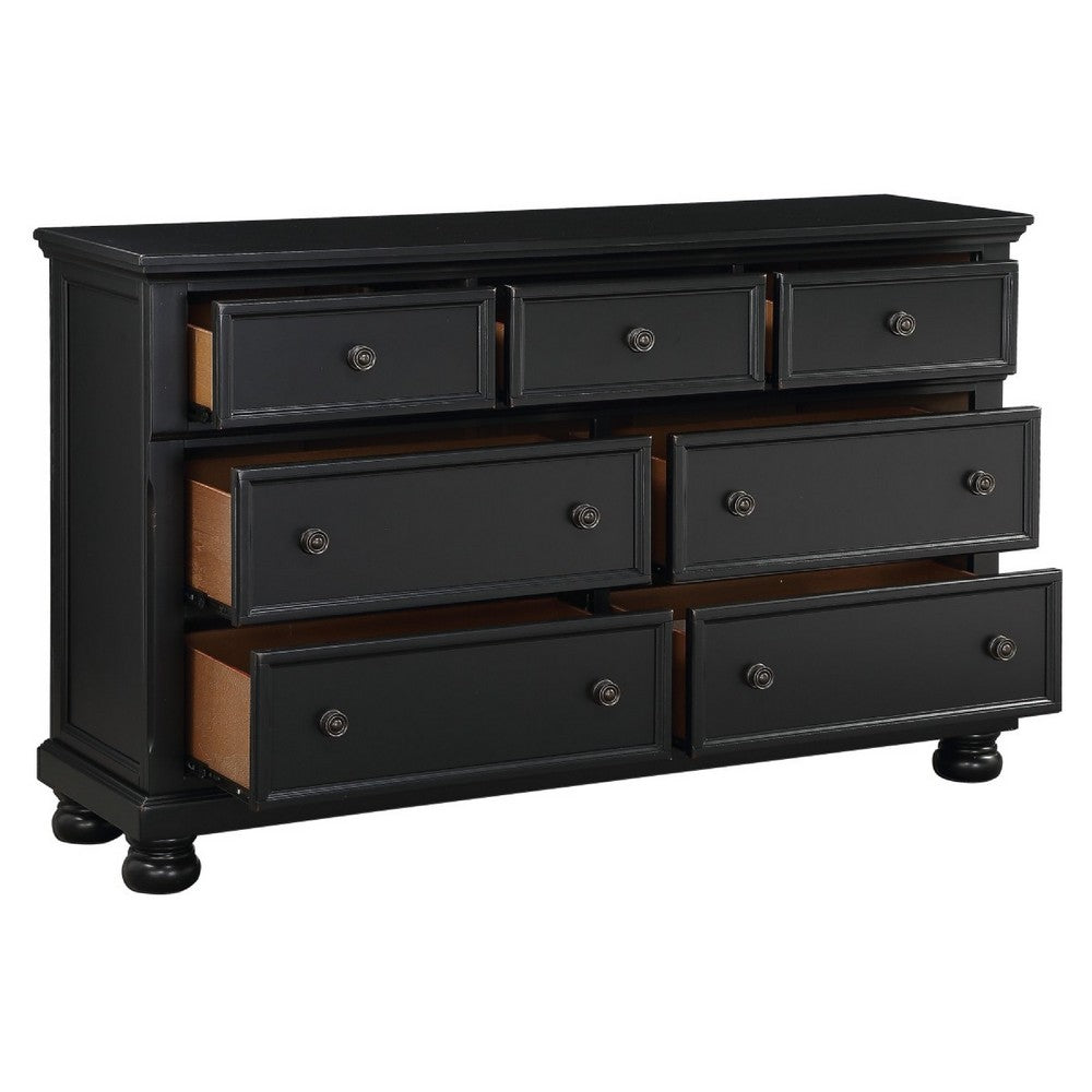 Queen Size Bedroom Set, Traditional Carved Wood Design, Black Finish, 4-Piece Set with Bed, Nightstands and Dresser