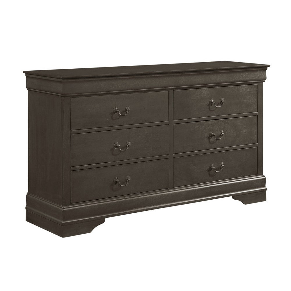 Queen Size Bedroom Set, Traditional Carved Wood Design, Gray Finish, 4-Piece Set with Bed, Nightstands and Dresser