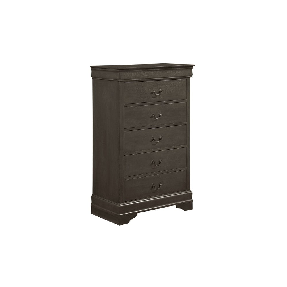 Full Size Bedroom Set, Gray Finish, 5-Piece Set with Bed, Dresser, Mirror, Chest and Nightstand