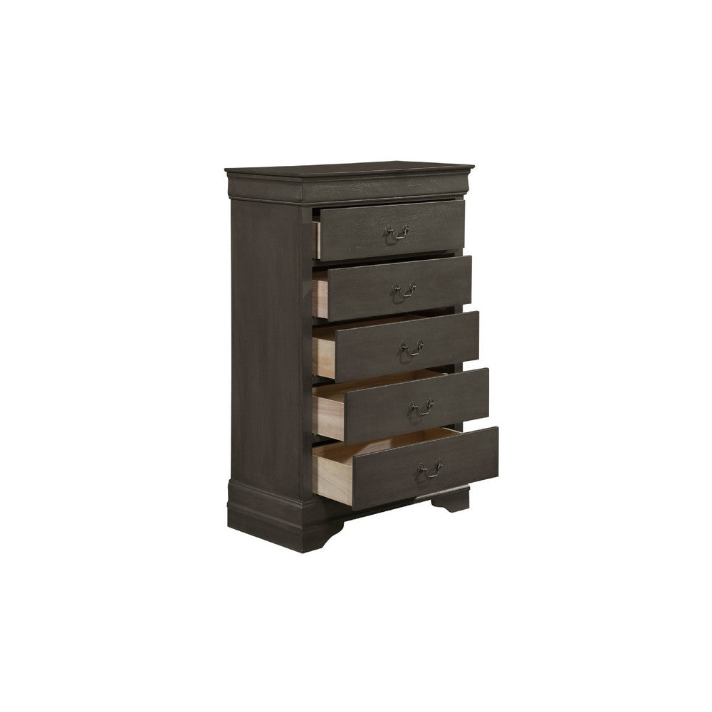 Full Size Bedroom Set, Gray Finish, 5-Piece Set with Bed, Dresser, Mirror, Chest and Nightstand