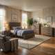 Full Size Bedroom Set, Brown Finish, Panel Design, 5-Piece Set with Bed, Nightstand, Dresser, Mirror and Chest