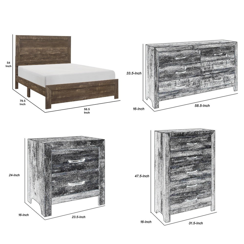 Full Size Bedroom Set, Brown Finish, Panel Design, 4-Piece Set with Bed, Nightstand, Dresser and Chest