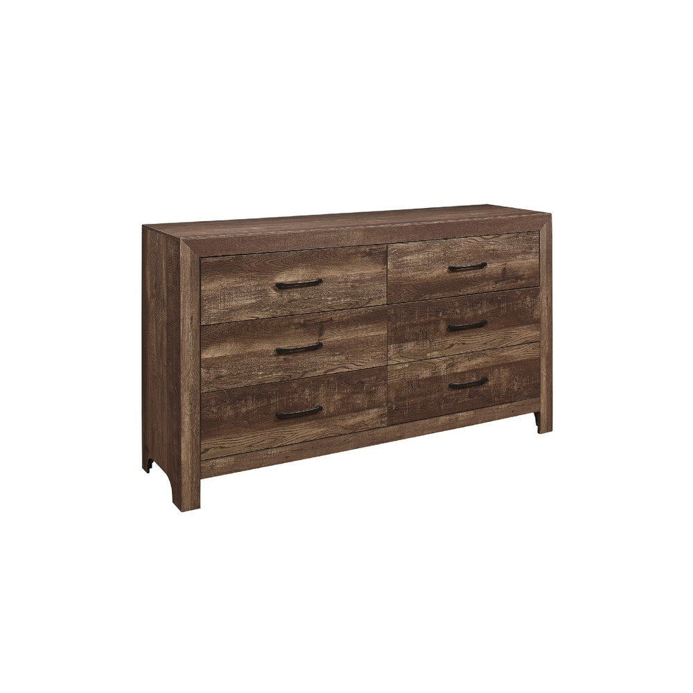 King Size Bedroom Set, Brown Finish, Panel Design, 5-Piece Set with Bed, 2 Nightstands, Dresser and Chest
