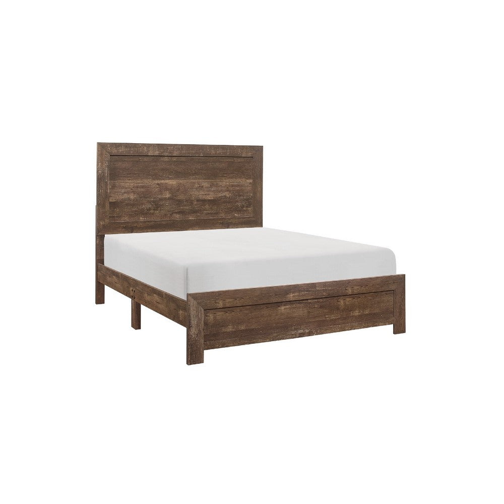 King Size Bedroom Set, Brown Finish, Panel Design, 5-Piece Set with Bed, 2 Nightstands, Dresser and Chest