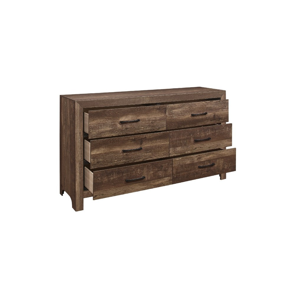 King Size Bedroom Set, Brown Finish, Panel Design, 5-Piece Set with Bed, 2 Nightstands, Dresser and Chest