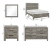 California King Bedroom Set, Farmhouse Style, Gray, 5 Piece Set with 2 Nightstands, Dresser, and Mirror