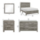 California King Bedroom Set, Farmhouse Style, Gray, 5 Piece Set with 2 Nightstands, Dresser, and Mirror