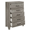 California King Bedroom Set, Farmhouse Style, Gray, 5 Piece Set with 2 Nightstands, Dresser, and Chest