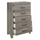 California King Bedroom Set, Farmhouse Style, Gray, 5 Piece Set with 2 Nightstands, Dresser, and Chest