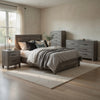 California King Bedroom Set, Farmhouse Style, Gray, 5 Piece Set with 2 Nightstands, Dresser, and Chest