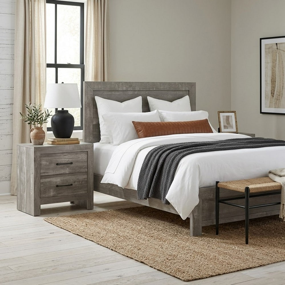 California King Bedroom Set, Farmhouse Style, Gray, 2 Piece Set with Nightstand
